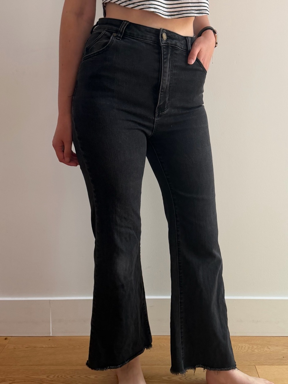ROLLA'S Eastcoast Crop Flare high waist washed black jeans - 28